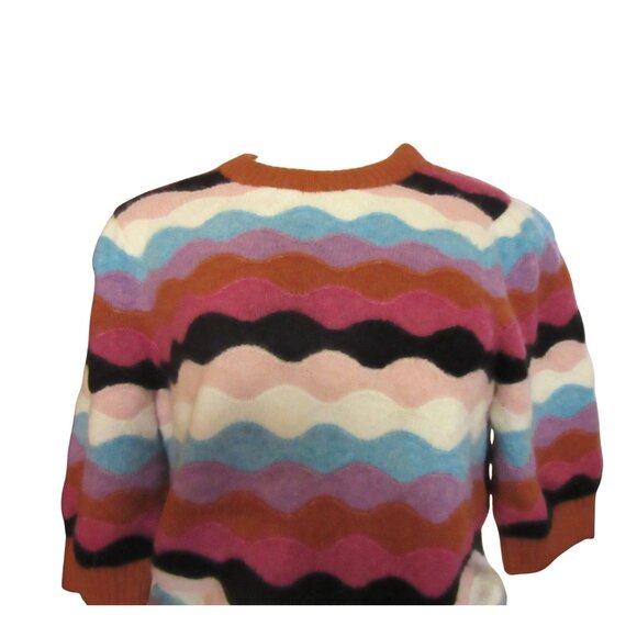 SUNCOO Paris Multicolor Wave Pattern Short Sleeve Sweater M - Picture 3 of 6
